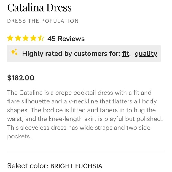 Dress The Population NWT Catalina Dress Bright Fuchsia VNeck Fit & Flare Midi S - Picture 15 of 16